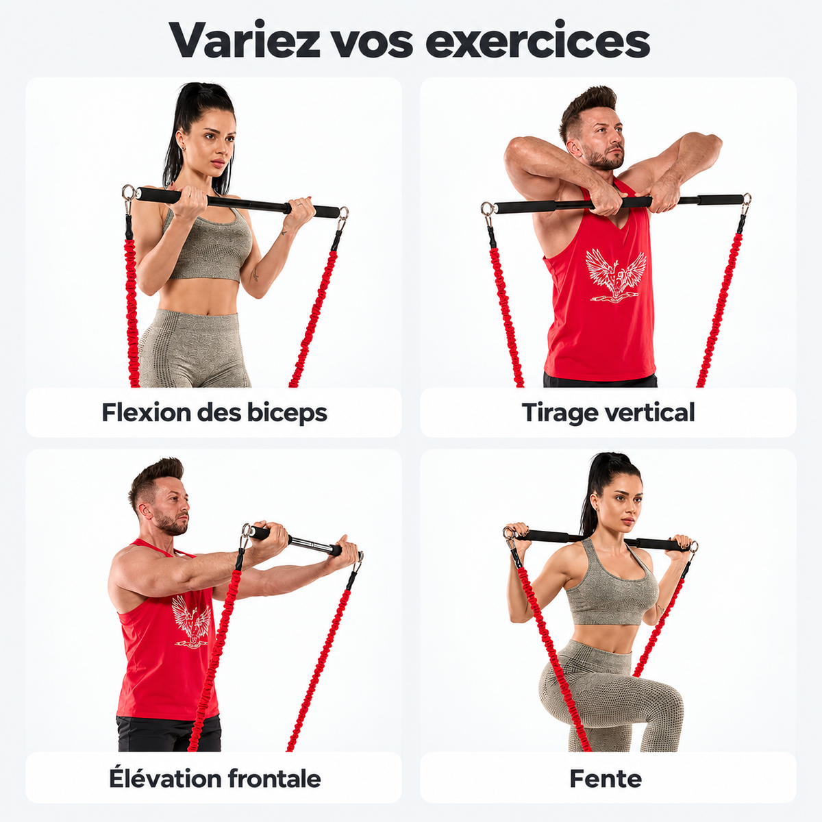 Barre de Musculation Multifonction avec Bandes de Résistance
