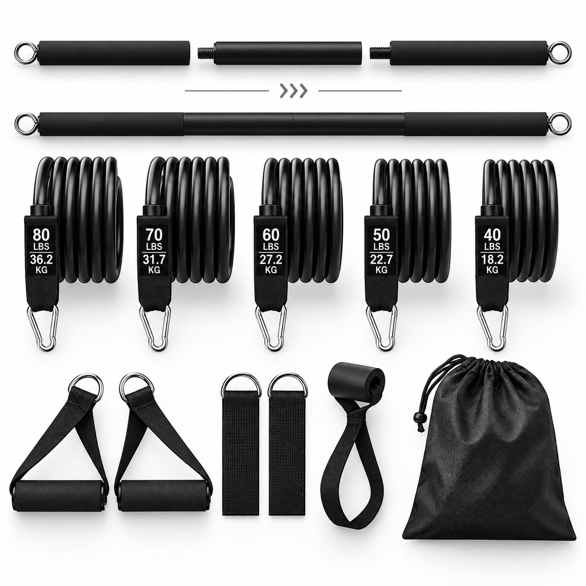 Barre de Musculation Multifonction avec Bandes de Résistance