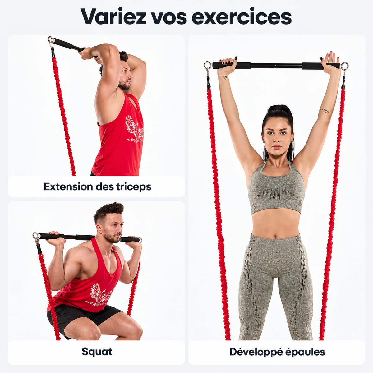 Barre de Musculation Multifonction avec Bandes de Résistance